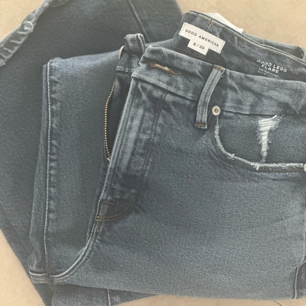 Good American Blue Flare Wide Leg Jeans
